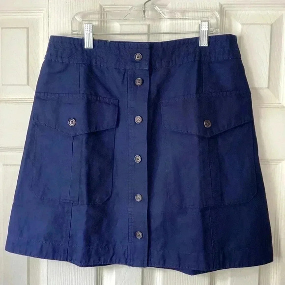 Banana Republic NWT Skirt Women’s 10 Navy Blue Front Button Linen Blend Mini - Picture 5 of 11